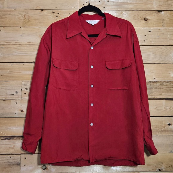 henri bendel Other - Henri Bendel Red 100% Silk Button Down Shirt Long Sleeve Mother of Pearl Mens M